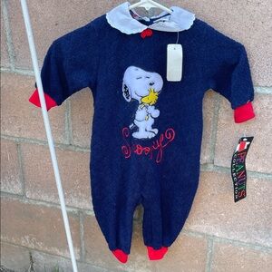 Vintage Bentex Navy Blue Snoopy Kids One Piece Sz 12M NEW